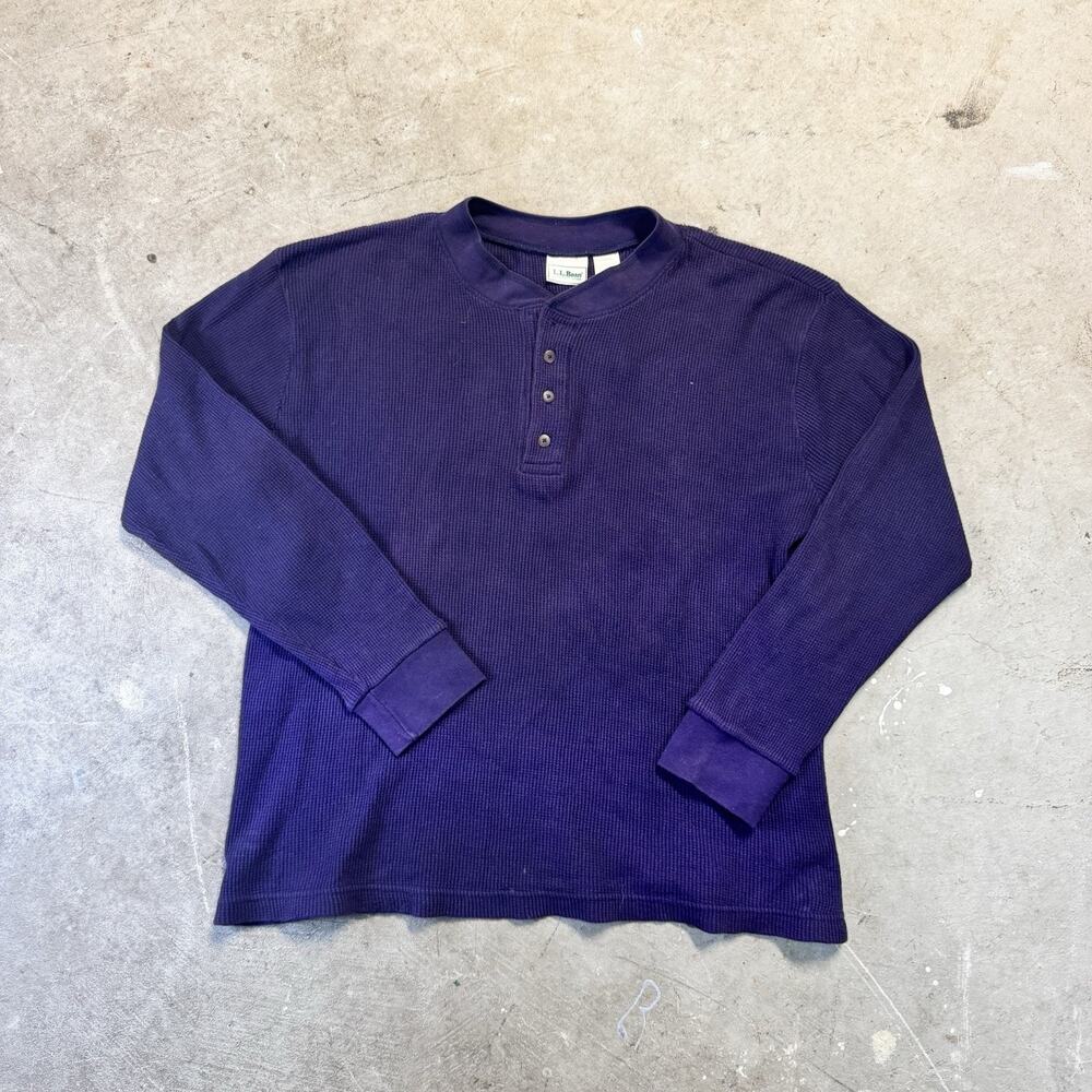 Vintage LL Bean Sweater Mens Large Long Henley Purple Knit Made in USA